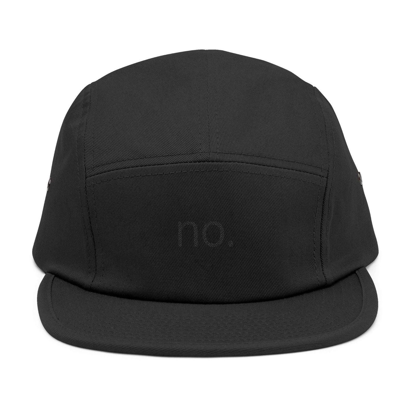 no. – 5 Panel Cap in Black/Black